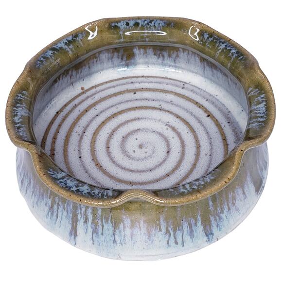 TRIPLE C POTTERY Hand Thrown Stoneware Brie Baker Scalloped Edge Glazed Signed - Picture 1 of 14